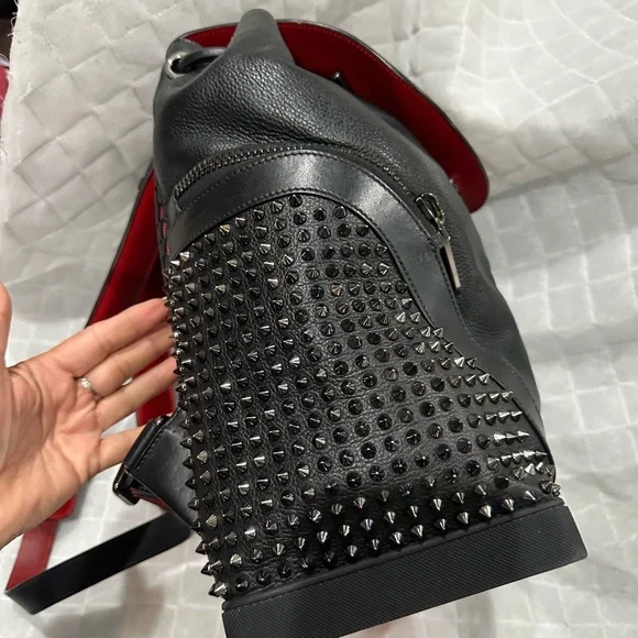 Christian Louboutin Black Studded Backpack with Red Accents - Picture 4 of 13